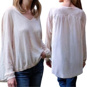 VTG Y2K Theory Pink V-Neck Sweater • Semi Sheer Back • Hi-Lo Hem • S (XS - M)